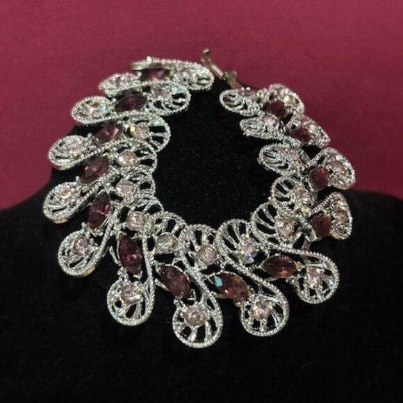 DODDS Purple Rhinestone Silver Link Statement BRACELET - Picture 4 of 7